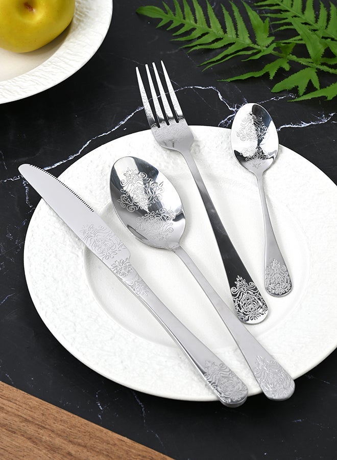 أولييرو طقم أدوات طعام متين وأنيق مكوّن من 24 قطعة لراحة استخدام ومائدة أنيقة – فضي - Image 1